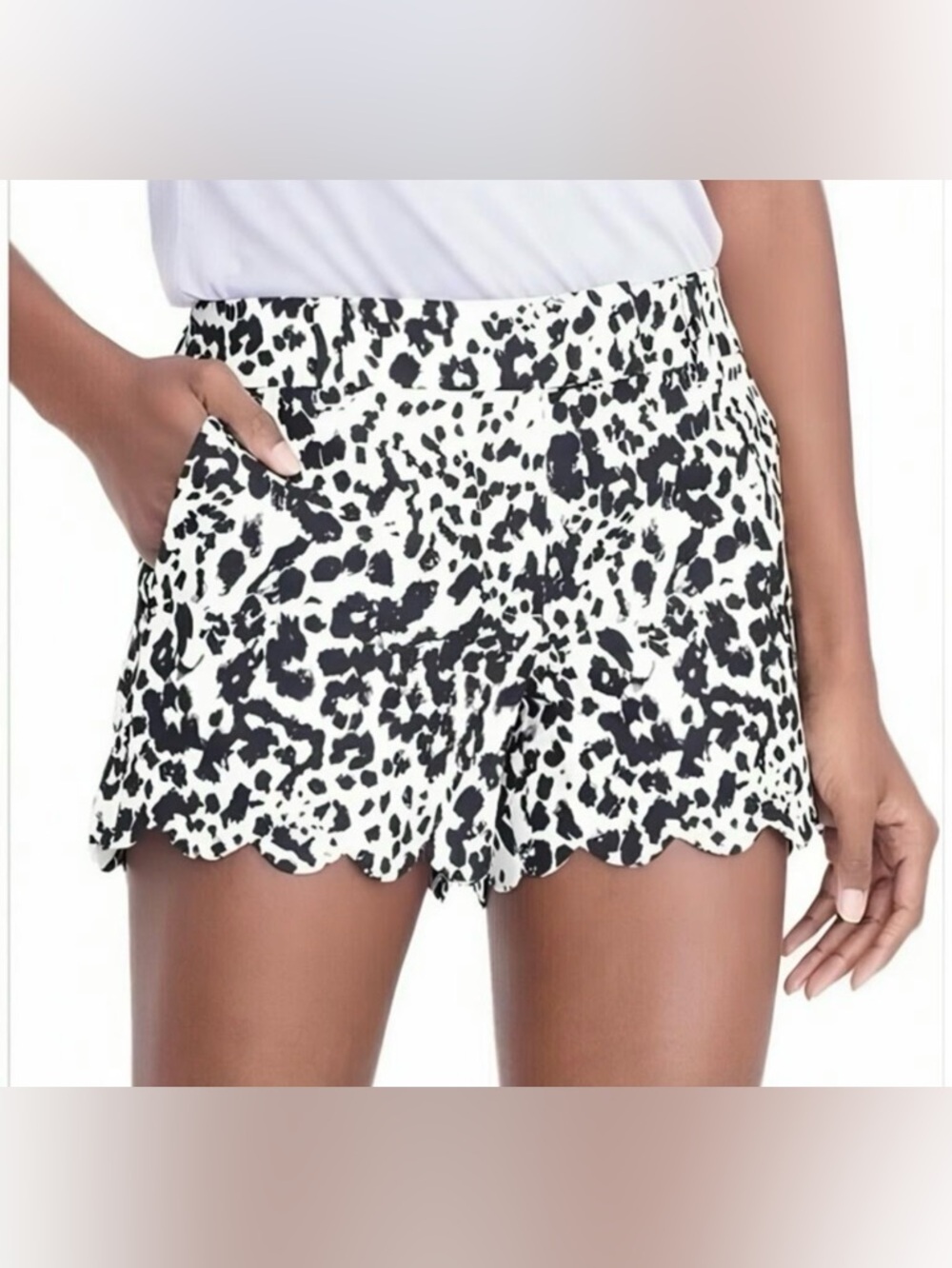 J. Crew Black and White Scalloped Hem Printed Shorts